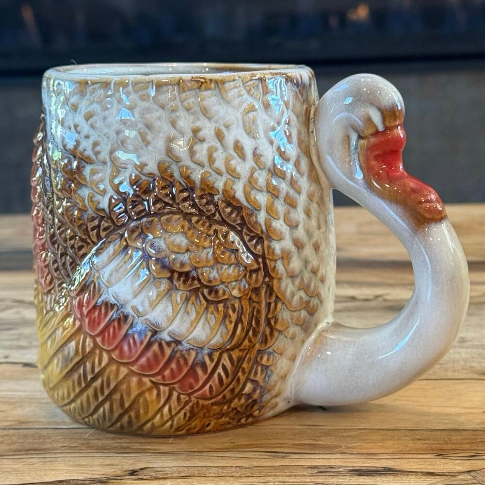 Set of 2 Pacifica Home Turkey Mugs Thanksgiving Fall Ceramic Coffee Cups Fall